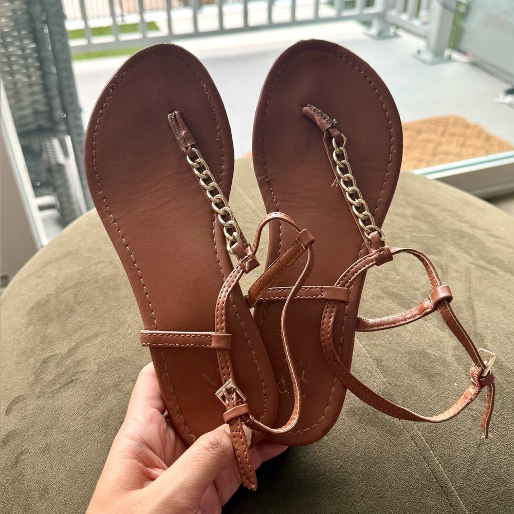 New York & Company Cognac Chain Strap Sandals